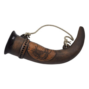 Viking drinking horn made of clay with a Viking ship